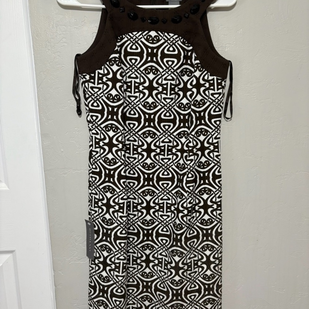 Ann Taylor Brown and White Geometric Midi Dress
